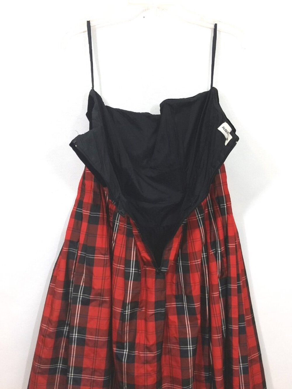 Vintage Black Velvet Silk Dress Set Size 10, Fits Like a Sz M 8 Black Red Plaid - Picture 6 of 16